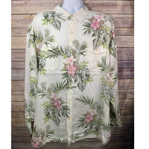 Tommy Bahama Linen Shirt – Men’s XXL, White Floral, Short Sleeve Resort Style - Picture 1 of 10